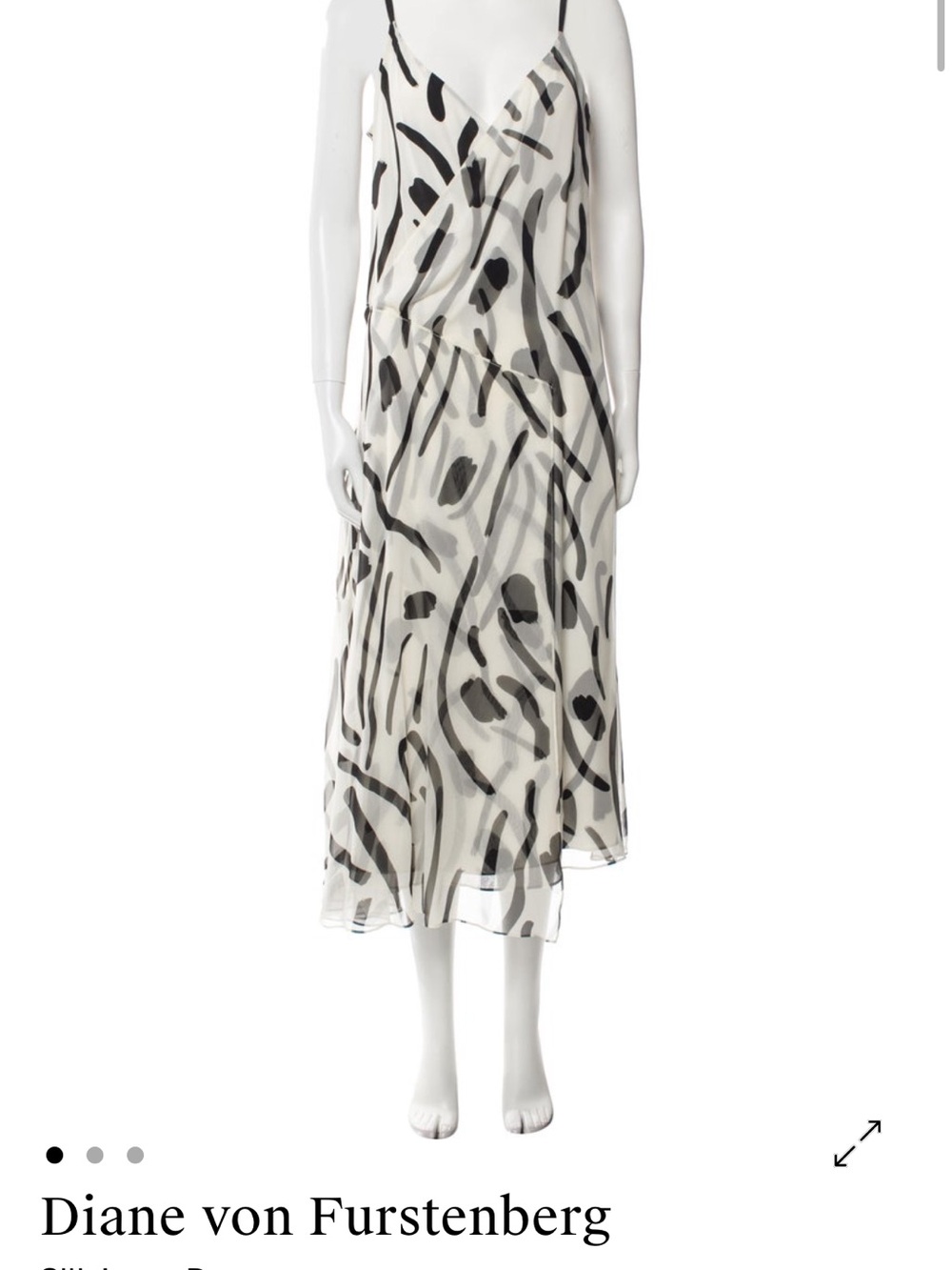 Diane von Furstenberg Black and White Abstract Printed Midi Dress